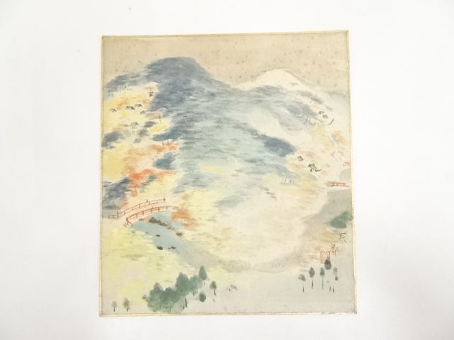 JAPANESE ART / SHIKISHI / HAND PAINTED SCENERY / BY SHUNSAI HORIE